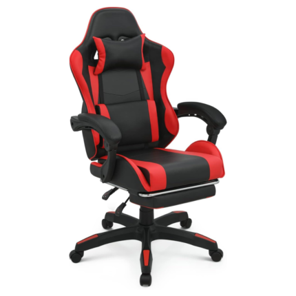 Chaise gamer Ergonomique Pro – Repose-Pieds Rétractable & Coussin Lombaire - Noir & Rouge