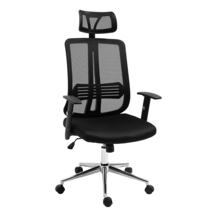 Fauteuil de bureau ergonomique en maille polyester noire – grand confort & hauteur réglable